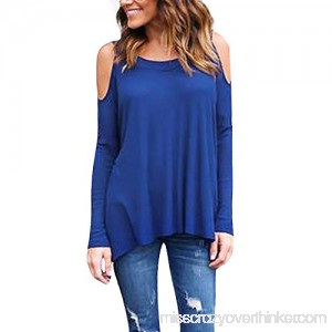 Womens Cold Shoulder Loose Shirt Blouse Ladies Casual Long Sleeve Cotton Tops Blue B07NSVT25Q